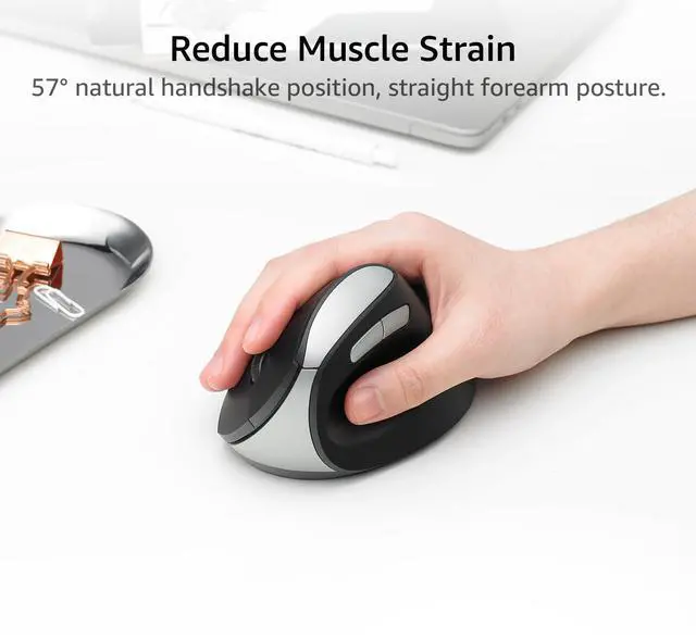 Alt view image 2 of 7 - EV250 Silent Vertical Ergonomic Mouse, 2.4G Wireless Optical Mouse, 800/1000/1200/1600 DPI, Quiet Clicks, 5 Buttons, Compatible with Windows/Mac OS/iPad OS, Laptop, PC - Black