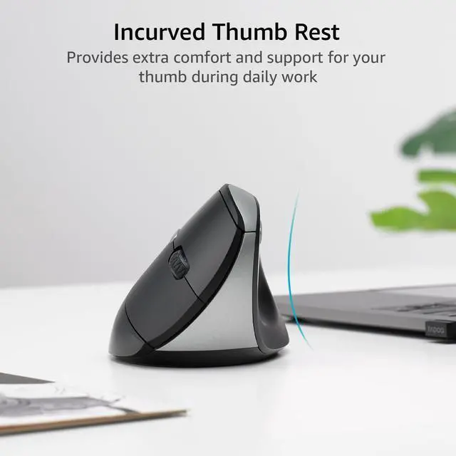 Alt view image 5 of 7 - EV250 Silent Vertical Ergonomic Mouse, 2.4G Wireless Optical Mouse, 800/1000/1200/1600 DPI, Quiet Clicks, 5 Buttons, Compatible with Windows/Mac OS/iPad OS, Laptop, PC - Black