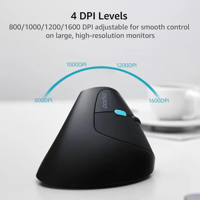 Alt view image 7 of 7 - EV250 Silent Vertical Ergonomic Mouse, 2.4G Wireless Optical Mouse, 800/1000/1200/1600 DPI, Quiet Clicks, 5 Buttons, Compatible with Windows/Mac OS/iPad OS, Laptop, PC - Black