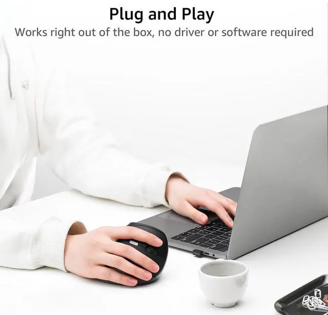 Alt view image 6 of 7 - EV250 Silent Vertical Ergonomic Mouse, 2.4G Wireless Optical Mouse, 800/1000/1200/1600 DPI, Quiet Clicks, 5 Buttons, Compatible with Windows/Mac OS/iPad OS, Laptop, PC - Black