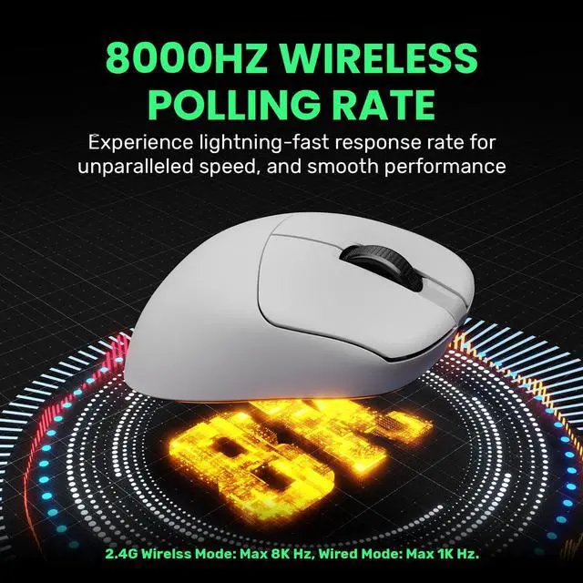 Alt view image 3 of 7 - G18 2.4G/BT/Wired Tri-Mode 8K Wireless Gaming Mouse, Right-Handed Ergonomic Design, PAW3395 Sensor, 58g Lightweight, 8000 Polling Rate, 26K DPI, 5 Programmable Buttons, with Nano Wireless Receiver