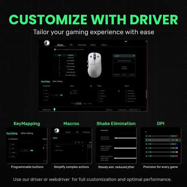 Alt view image 7 of 7 - G18 2.4G/BT/Wired Tri-Mode 8K Wireless Gaming Mouse, Right-Handed Ergonomic Design, PAW3395 Sensor, 58g Lightweight, 8000 Polling Rate, 26K DPI, 5 Programmable Buttons, with Nano Wireless Receiver