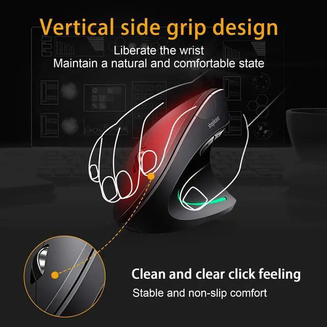Alt view image 2 of 7 - Wired Vertical Mouse, Optical Ergonomic Mouse with 4 Adjustable 800/1200/2000/3200, 5 Buttons USB Computer Mouse, Better for Large and Medium Sized Hands