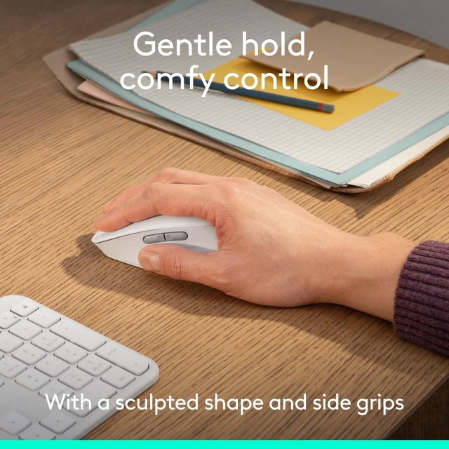 Alt view image 3 of 7 - Logitech Signature Comfort M840 L Wireless Mouse Bluetooth - Off White | Bluetooth, SmartWheel, customizable buttons, multi-device, for Windows, MacOS, iPadOS