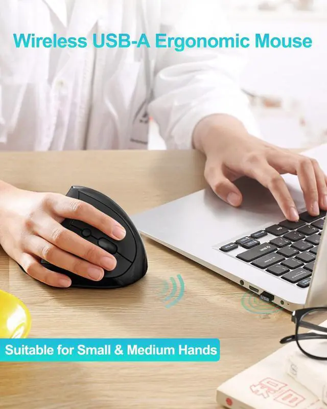 Alt view image 2 of 7 - Ergonomic Mouse, Rechargeable Wireless for Small/Medium Hands, Black