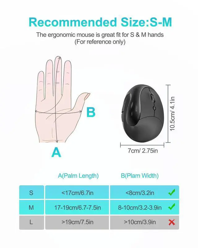 Alt view image 7 of 7 - Ergonomic Mouse, Rechargeable Wireless for Small/Medium Hands, Black
