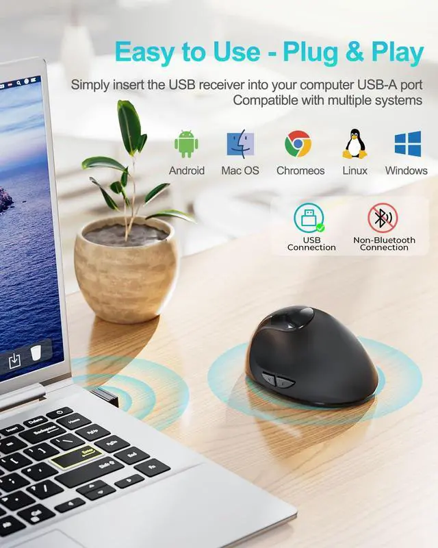 Alt view image 4 of 7 - Ergonomic Mouse, Rechargeable Wireless for Small/Medium Hands, Black