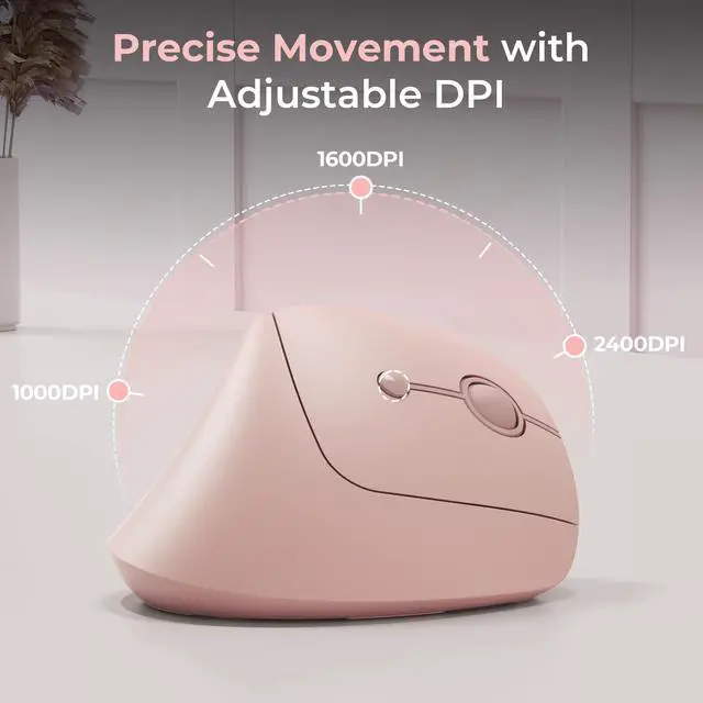 Alt view image 4 of 7 - Ergonomic Wireless Mouse, MOU200 Vertical Bluetooth Mouse with 2.4G USB Receiver, Dual Bluetooth, Quiet Clicks, 52° Grip, 3-Level DPI, 83g Right Hand Mouse for Laptop PC Mac Android, Light Pink