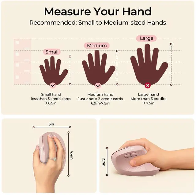 Alt view image 6 of 7 - Ergonomic Wireless Mouse, MOU200 Vertical Bluetooth Mouse with 2.4G USB Receiver, Dual Bluetooth, Quiet Clicks, 52° Grip, 3-Level DPI, 83g Right Hand Mouse for Laptop PC Mac Android, Light Pink
