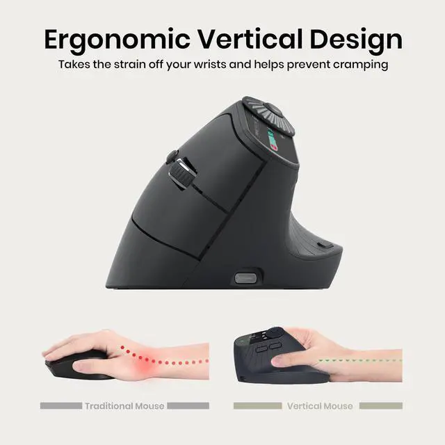 Alt view image 2 of 7 - Vertical Ergonomic Mouse 2.4G Wireless BT Task Window Switching and Horizontal Scrolling,Adjustable DPI, Lightweight for Laptop,Desktop,PC,MacBook, Black (MKE 604)