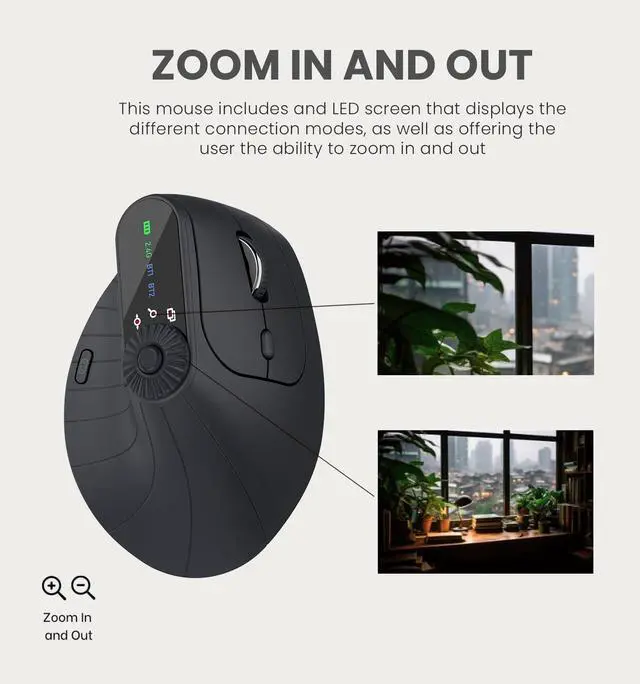 Alt view image 4 of 7 - Vertical Ergonomic Mouse 2.4G Wireless BT Task Window Switching and Horizontal Scrolling,Adjustable DPI, Lightweight for Laptop,Desktop,PC,MacBook, Black (MKE 604)
