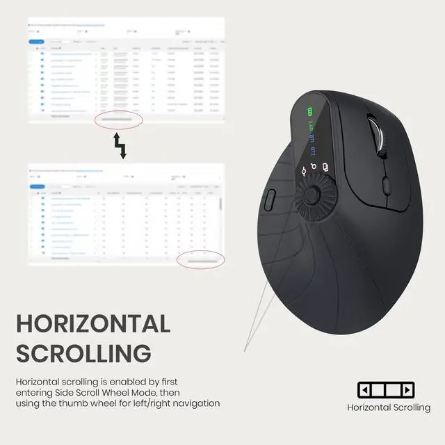 Alt view image 5 of 7 - Vertical Ergonomic Mouse 2.4G Wireless BT Task Window Switching and Horizontal Scrolling,Adjustable DPI, Lightweight for Laptop,Desktop,PC,MacBook, Black (MKE 604)