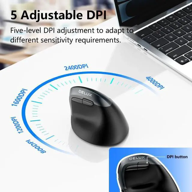 Alt view image 4 of 7 - Wireless Ergonomic Mouse, Vertical Mouse for Small Hands, Silent Click Ergo Mouse, Up to 4000 DPI, 6 Buttons, Rechargeable, 2.4G/BT 5.2 Dual-Mode, Compatible with Laptop/PC (M618MINI-Iron Gray)