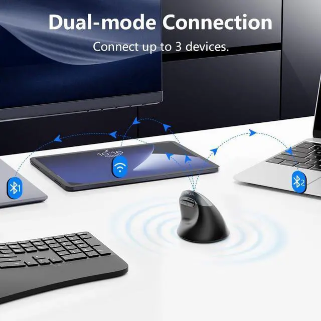 Alt view image 5 of 7 - Wireless Ergonomic Mouse, Vertical Mouse for Small Hands, Silent Click Ergo Mouse, Up to 4000 DPI, 6 Buttons, Rechargeable, 2.4G/BT 5.2 Dual-Mode, Compatible with Laptop/PC (M618MINI-Iron Gray)