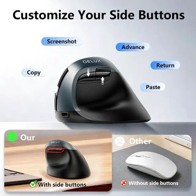 Alt view image 6 of 7 - Wireless Ergonomic Mouse, Vertical Mouse for Small Hands, Silent Click Ergo Mouse, Up to 4000 DPI, 6 Buttons, Rechargeable, 2.4G/BT 5.2 Dual-Mode, Compatible with Laptop/PC (M618MINI-Iron Gray)