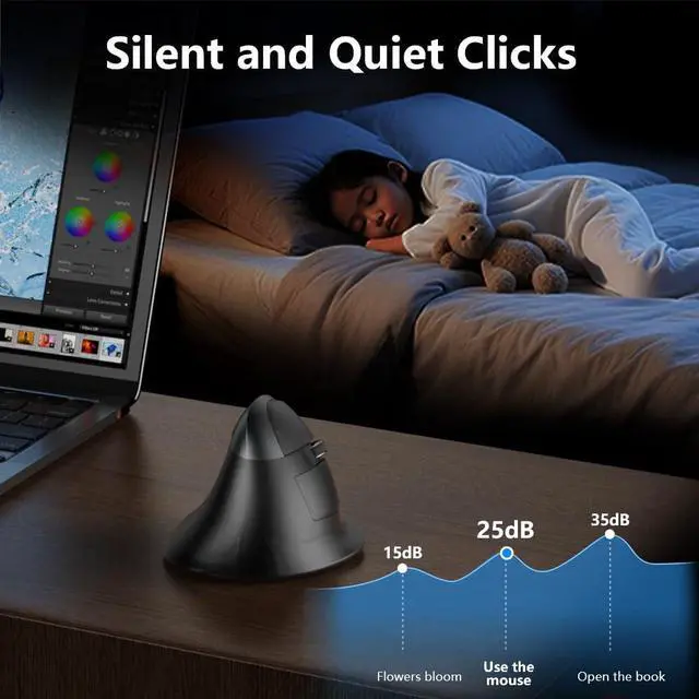 Alt view image 7 of 7 - Wireless Ergonomic Mouse, Vertical Mouse for Small Hands, Silent Click Ergo Mouse, Up to 4000 DPI, 6 Buttons, Rechargeable, 2.4G/BT 5.2 Dual-Mode, Compatible with Laptop/PC (M618MINI-Iron Gray)