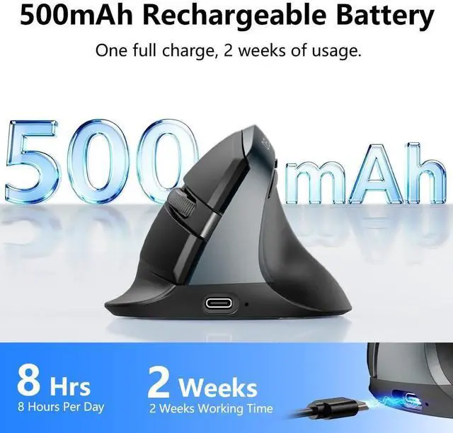 Alt view image 3 of 7 - Wireless Ergonomic Mouse, Vertical Mouse for Small Hands, Silent Click Ergo Mouse, Up to 4000 DPI, 6 Buttons, Rechargeable, 2.4G/BT 5.2 Dual-Mode, Compatible with Laptop/PC (M618MINI-Iron Gray)