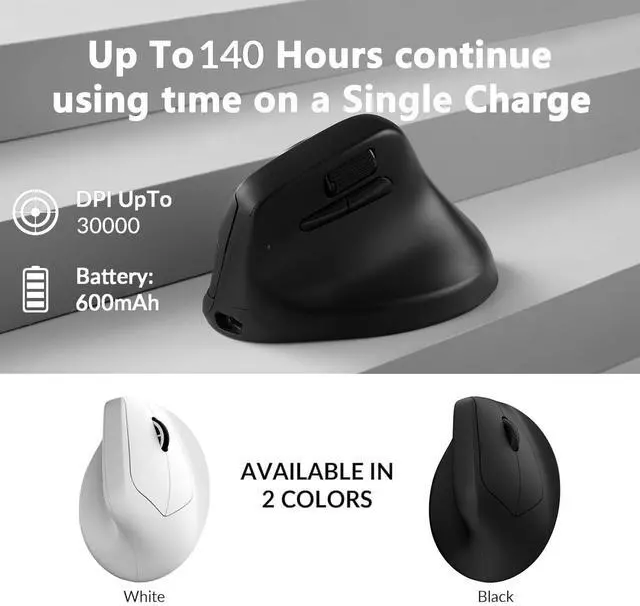 Alt view image 3 of 7 - M5 Wireless Ergonomic Mouse, 8000Hz Tri-Mode 2.4 GHz/Bluetooth 5.1/Wired, PixArt 3950 Sensor, 30000 DPI, Ergonomic Lightweight Programmable Macro Button for Windows PC/Mac - Black