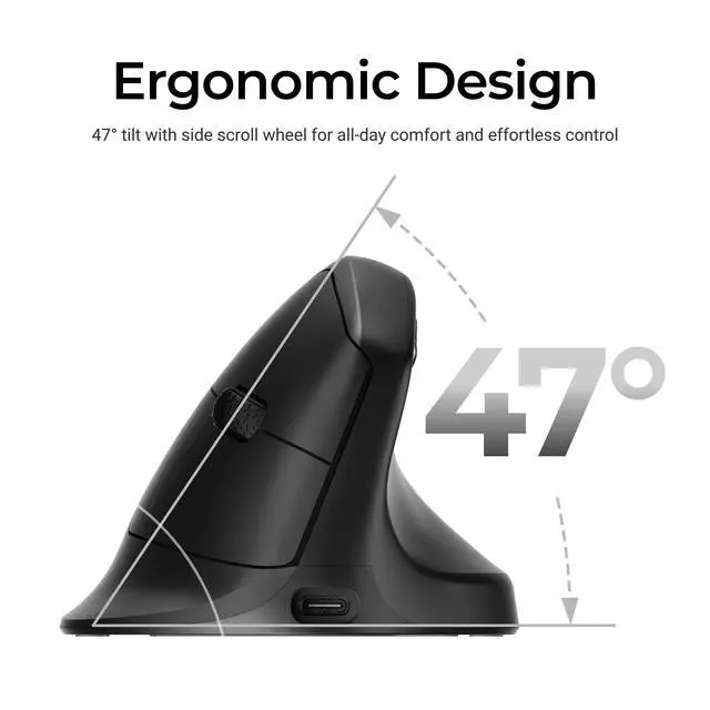 Alt view image 6 of 7 - M5 Wireless Ergonomic Mouse, 8000Hz Tri-Mode 2.4 GHz/Bluetooth 5.1/Wired, PixArt 3950 Sensor, 30000 DPI, Ergonomic Lightweight Programmable Macro Button for Windows PC/Mac - Black