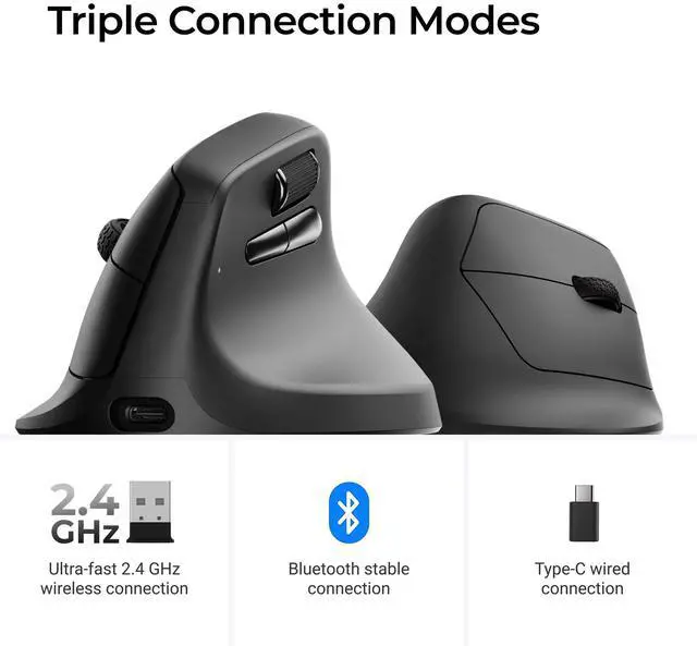 Alt view image 7 of 7 - M5 Wireless Ergonomic Mouse, 8000Hz Tri-Mode 2.4 GHz/Bluetooth 5.1/Wired, PixArt 3950 Sensor, 30000 DPI, Ergonomic Lightweight Programmable Macro Button for Windows PC/Mac - Black