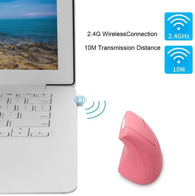 Alt view image 5 of 7 - Ergonomic Wireless Vertical Mouse Ergo Optical 2.4G Cordless Mouse Portable Travel Mice with 6 Buttons 3 Adjustable DPI 800/1200/1600 for PC Laptop Desktop (Pink)