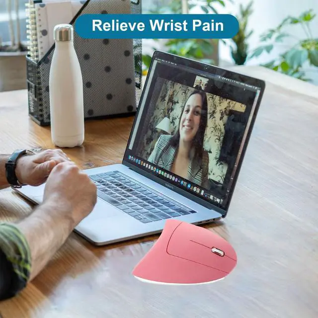 Alt view image 7 of 7 - Ergonomic Wireless Vertical Mouse Ergo Optical 2.4G Cordless Mouse Portable Travel Mice with 6 Buttons 3 Adjustable DPI 800/1200/1600 for PC Laptop Desktop (Pink)