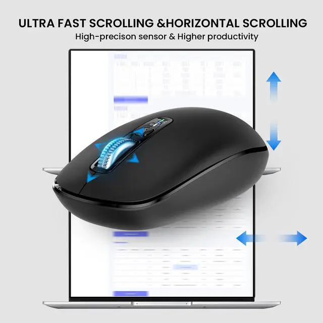 Alt view image 3 of 7 - Wireless Bluetooth Mouse,USB+BT×2,Multi Device Ergo Full Size Mouses-big Hand,Metal 4-Way Super Scrolling,± 3000 DPI,10 Buttons,Plug&Play,Quiet,w/ 2 Batteries,Mice for Laptop,Computer,Tablet,Mac,iPad