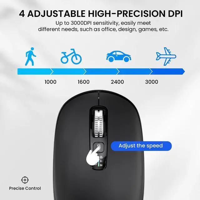 Alt view image 4 of 7 - Wireless Bluetooth Mouse,USB+BT×2,Multi Device Ergo Full Size Mouses-big Hand,Metal 4-Way Super Scrolling,± 3000 DPI,10 Buttons,Plug&Play,Quiet,w/ 2 Batteries,Mice for Laptop,Computer,Tablet,Mac,iPad