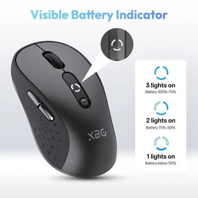 Alt view image 3 of 7 - B15 Tri-Mode Wireless Mouse, Bluetooth 5.0/4.0 & 2.4G, 5 Adjustable DPI, Type-C Rechargeable with 3-Level Battery Indicator, Ergonomic Silent Design for Office/Laptop/Travel
