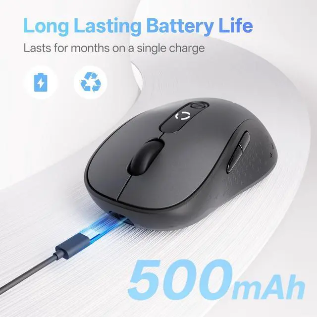 Alt view image 5 of 7 - B15 Tri-Mode Wireless Mouse, Bluetooth 5.0/4.0 & 2.4G, 5 Adjustable DPI, Type-C Rechargeable with 3-Level Battery Indicator, Ergonomic Silent Design for Office/Laptop/Travel