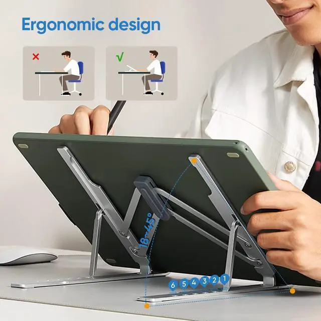 Alt view image 3 of 7 - Drawing Tablet Stand for Desk,Silver Portable Holder for Graphics Tablet&Pen Display, Aluminum Computer Riser Compatible with 10 to 15.6 Inch Laptops and Drawing Tablets,Portable and Adjustable
