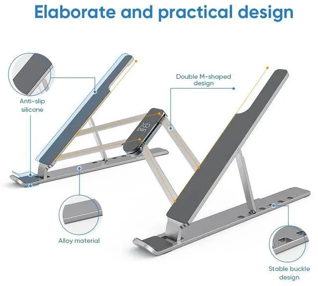 Alt view image 4 of 7 - Drawing Tablet Stand for Desk,Silver Portable Holder for Graphics Tablet&Pen Display, Aluminum Computer Riser Compatible with 10 to 15.6 Inch Laptops and Drawing Tablets,Portable and Adjustable