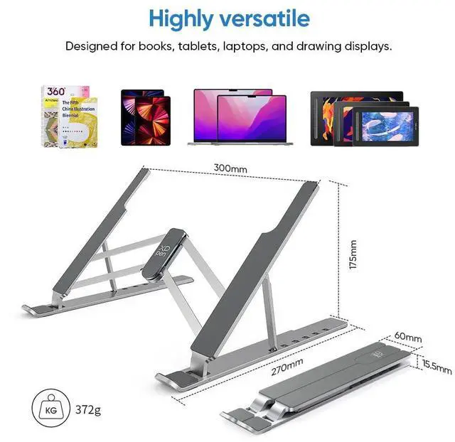 Alt view image 5 of 7 - Drawing Tablet Stand for Desk,Silver Portable Holder for Graphics Tablet&Pen Display, Aluminum Computer Riser Compatible with 10 to 15.6 Inch Laptops and Drawing Tablets,Portable and Adjustable