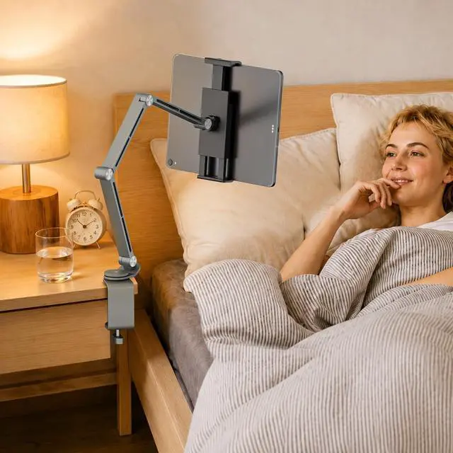 Alt view image 6 of 7 - Tablet Stand Holder, Adjustable Foldable Tablet Arm iPad Desk Mount with 360°Rotate Base, Phone Holder iPad Stand for Desk and Bed, Compatible with Tablets, Phones or Other 4-15.6" Device