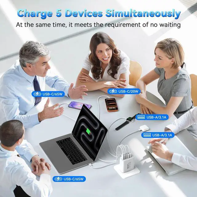 Alt view image 3 of 6 - USB C Charging Blocks, 100W USBC Wall Super Fast Charger Block, Type C iPhone USB C Charger Charging Brick, 5-Port Multiport Charger Plug Power Adapter for iPhone 17/16/15/14/13 Pro Max, iPad, S25