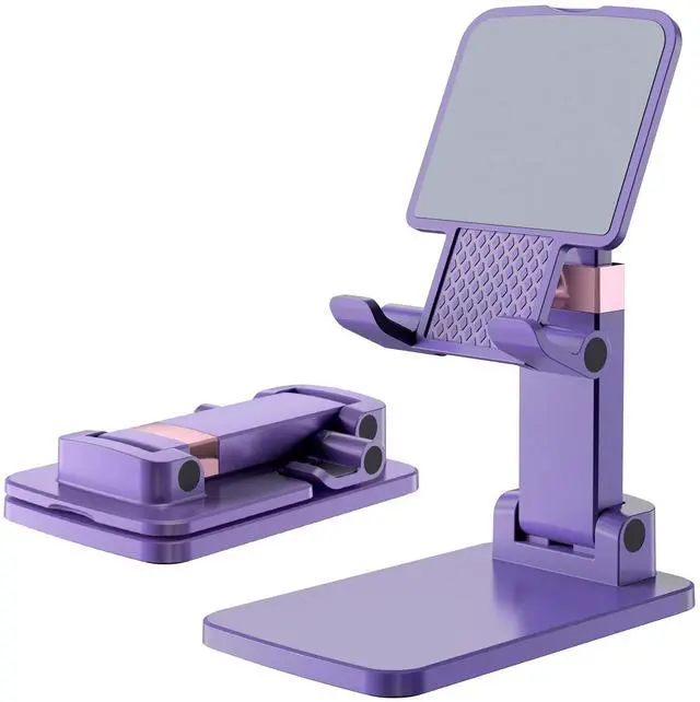 Main image of Phone Stand for Desk, Cell Phone Holder Adjustable Cellphone Tablet Stand for Desk Height Angle Adjustable Compact Design for iPhone iPad Android Devices Under 12" (Purple, 1Pack)