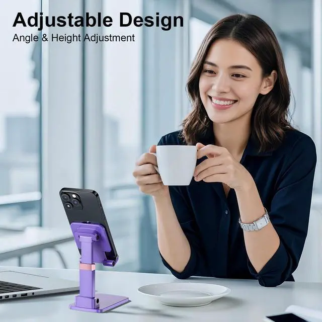 Alt view image 4 of 7 - Phone Stand for Desk, Cell Phone Holder Adjustable Cellphone Tablet Stand for Desk Height Angle Adjustable Compact Design for iPhone iPad Android Devices Under 12" (Purple, 1Pack)