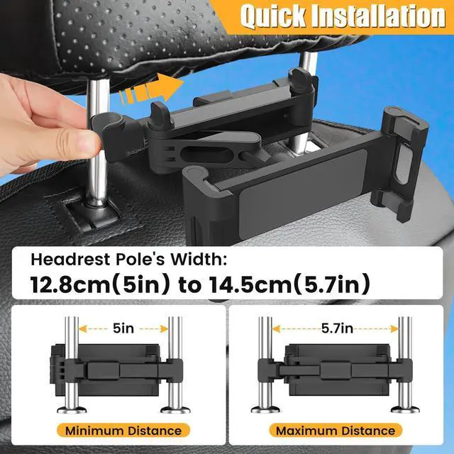 Alt view image 3 of 7 - Tablet Holder for Car,ipad Headrest Mount for 5.5-18.4 Inch ipad/Phones Car Tablet Holder with 360°Rotating Adjustable Trip Essentials,Black