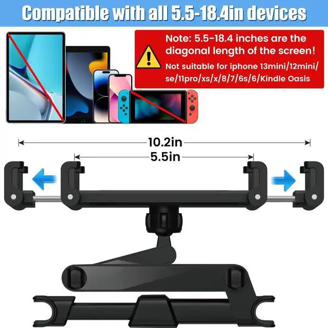 Alt view image 4 of 7 - Tablet Holder for Car,ipad Headrest Mount for 5.5-18.4 Inch ipad/Phones Car Tablet Holder with 360°Rotating Adjustable Trip Essentials,Black