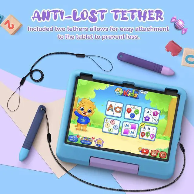 Alt view image 5 of 7 - Kid-Friendly Stylus Pens for Touch Screens with Tethers - Mixoo Anti-Rolling Tablet Stylus 2 Pack for Kids, Compatible with iPad, iPhone, Tablets, Kindle and All Touch Screen Devices (Blue+Purple)