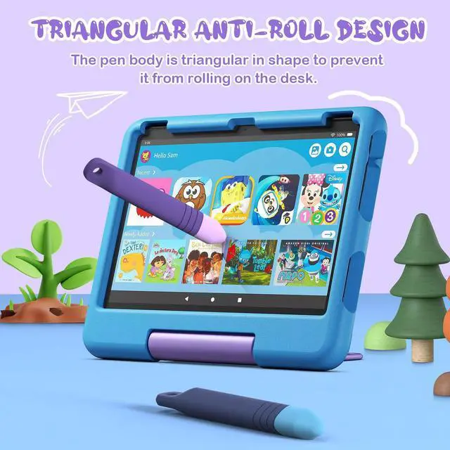 Alt view image 6 of 7 - Kid-Friendly Stylus Pens for Touch Screens with Tethers - Mixoo Anti-Rolling Tablet Stylus 2 Pack for Kids, Compatible with iPad, iPhone, Tablets, Kindle and All Touch Screen Devices (Blue+Purple)