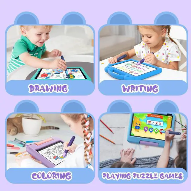 Alt view image 7 of 7 - Kid-Friendly Stylus Pens for Touch Screens with Tethers - Mixoo Anti-Rolling Tablet Stylus 2 Pack for Kids, Compatible with iPad, iPhone, Tablets, Kindle and All Touch Screen Devices (Blue+Purple)