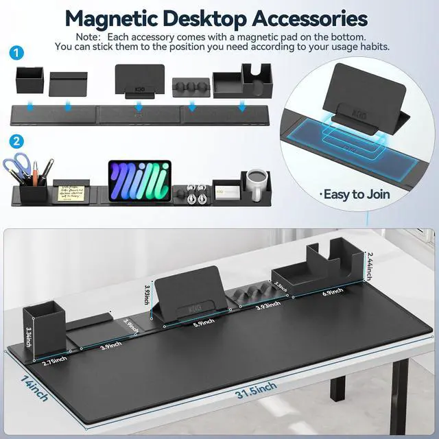 Alt view image 5 of 7 - Desk Pad Mat Set, 6 in 1 Mouse Mat with Magnetic Desktop Storage Accessories DIY Feature for Phone and Tablet Stand/Cup Holder/Pen Card Holder/Cable Management for Home Office Accessories