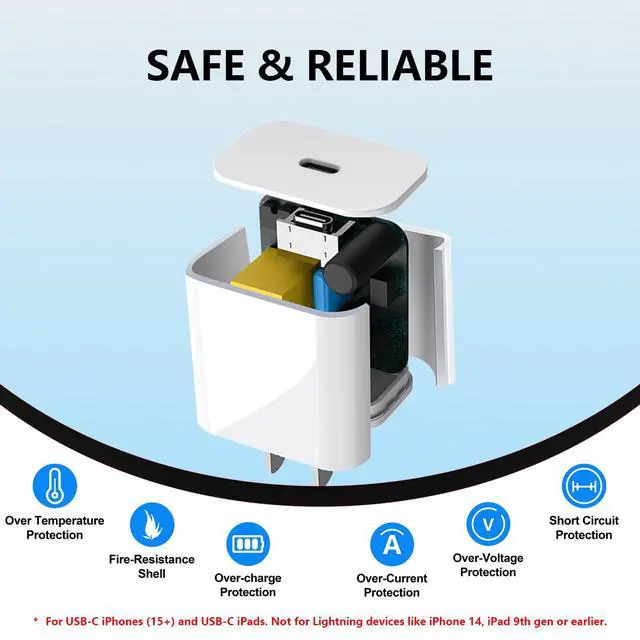 Alt view image 3 of 7 - iPad Charger Fast Charging, 10ft USB-C Cable & 20W USB C Charger Block 2-Pack for Apple iPad A16 11th 10th, Pro 13 12.9 11, Air, Mini A17 Pro, iPhone 17 16 15 Series, White