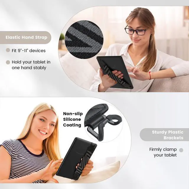 Alt view image 5 of 7 - Security Hand-Strap for 9-11 Inch Tablet, iPad Pro/Air/Kindle Fire HD/Samsung, High-Elasticity Versatile Hand Strap Lightweight Finger Grip Holder, Black