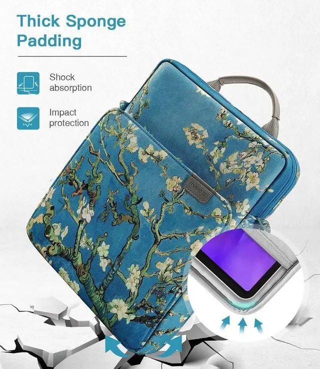 Alt view image 4 of 7 - 9-11 Inch Tablet Sleeve Bag Handle Carrying Case with Shoulder Strap for iPad Pro, Air, 10th, 9/8/7, Air 5/4, Tab S8/S9, Apricot Flower