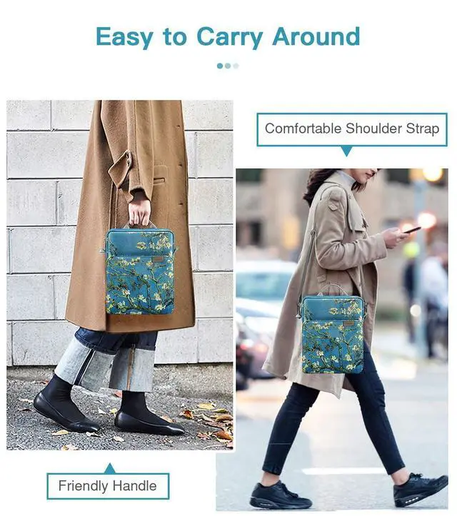 Alt view image 7 of 7 - 9-11 Inch Tablet Sleeve Bag Handle Carrying Case with Shoulder Strap for iPad Pro, Air, 10th, 9/8/7, Air 5/4, Tab S8/S9, Apricot Flower