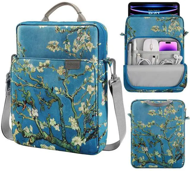 Main image of 9-11 Inch Tablet Sleeve Bag Handle Carrying Case with Shoulder Strap for iPad Pro, Air, 10th, 9/8/7, Air 5/4, Tab S8/S9, Apricot Flower