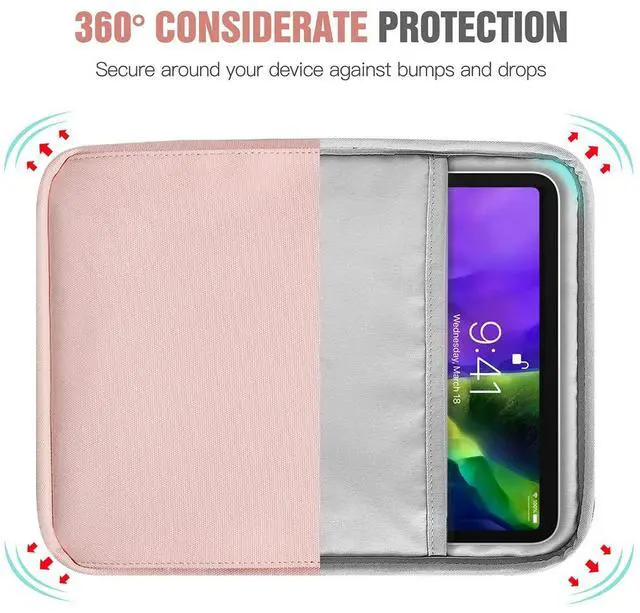 Alt view image 4 of 7 - 9-11 Inch Tablet Sleeve Bag with Shoulder Strap for iPad 11-inch A16 2025, iPad 10th Gen. 10.9"/10.2", Galaxy Tab A9+/A11Plus 11", Pink