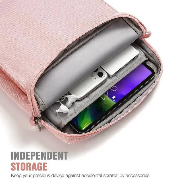 Alt view image 6 of 7 - 9-11 Inch Tablet Sleeve Bag with Shoulder Strap for iPad 11-inch A16 2025, iPad 10th Gen. 10.9"/10.2", Galaxy Tab A9+/A11Plus 11", Pink